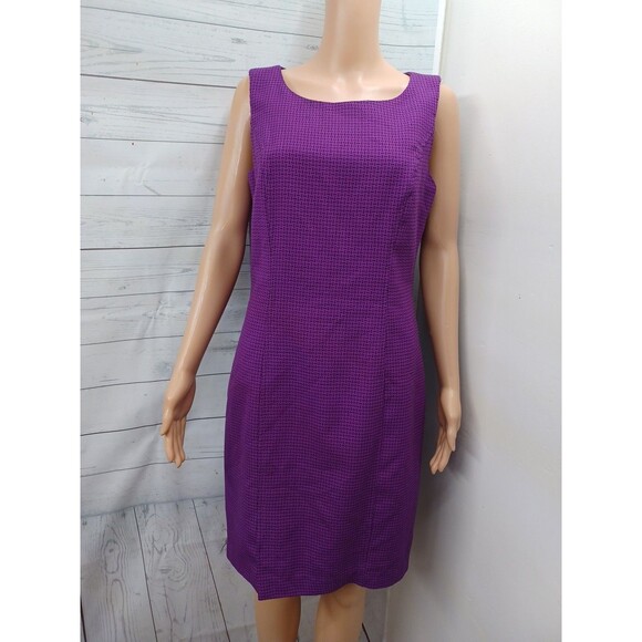 Mary Kay Dress Petite Sz 8 Sheath Purple Black Sleeveless Wool Polyester - Picture 1 of 7